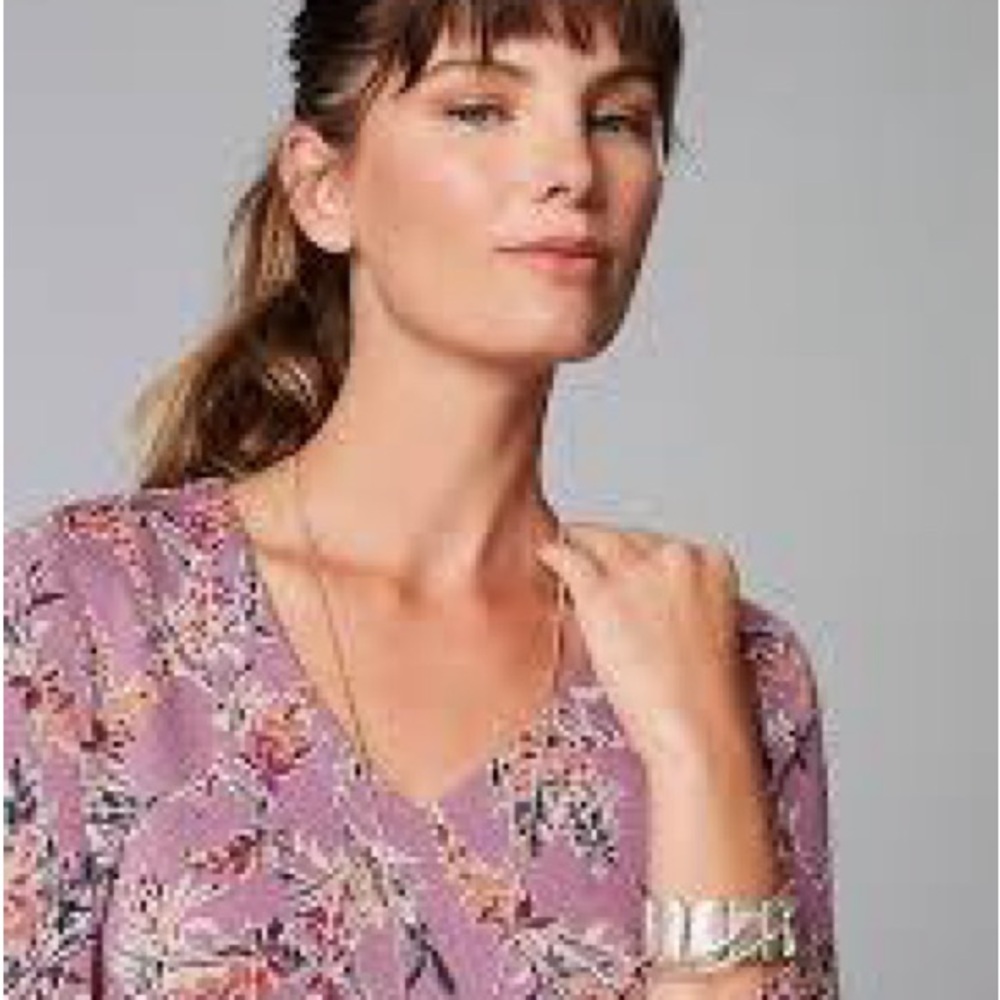 J. Jill Lavender Floral Printed 3/4 Sleeve V-Neck Tee Size Small